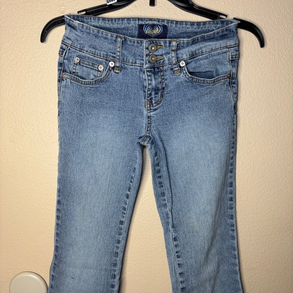 Angels Womens Low Rise Jeans Light Wash Double Button Y2K 2000s Denim